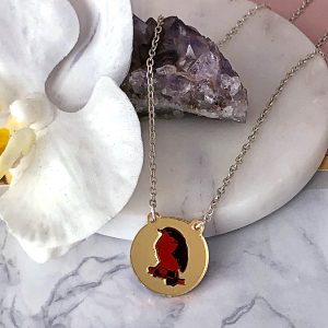 Inlaid Robin Necklace -Gold & Orange