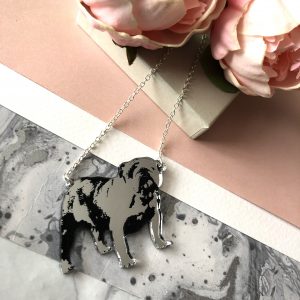 British Bulldog Necklace -Silver & Black by Mojiana