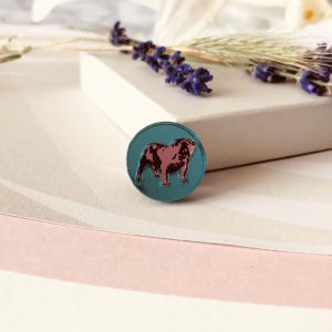 Inlaid British Bulldog Brooch -Turquoise & Pink by Mojiana