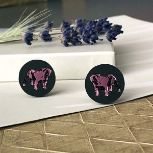 Inlaid British Bulldog Cufflinks–Black & Pink by Moji Salehi