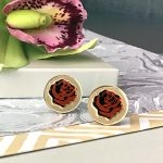 Inlaid English Rose Cufflinks–Gold & Orange by Mojiana