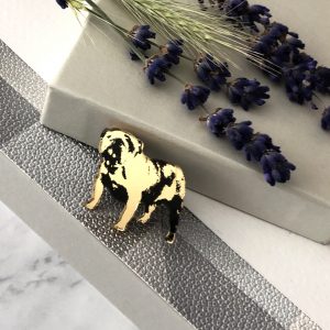 Small British Bulldog Brooch– Gold & Black by Mojiana