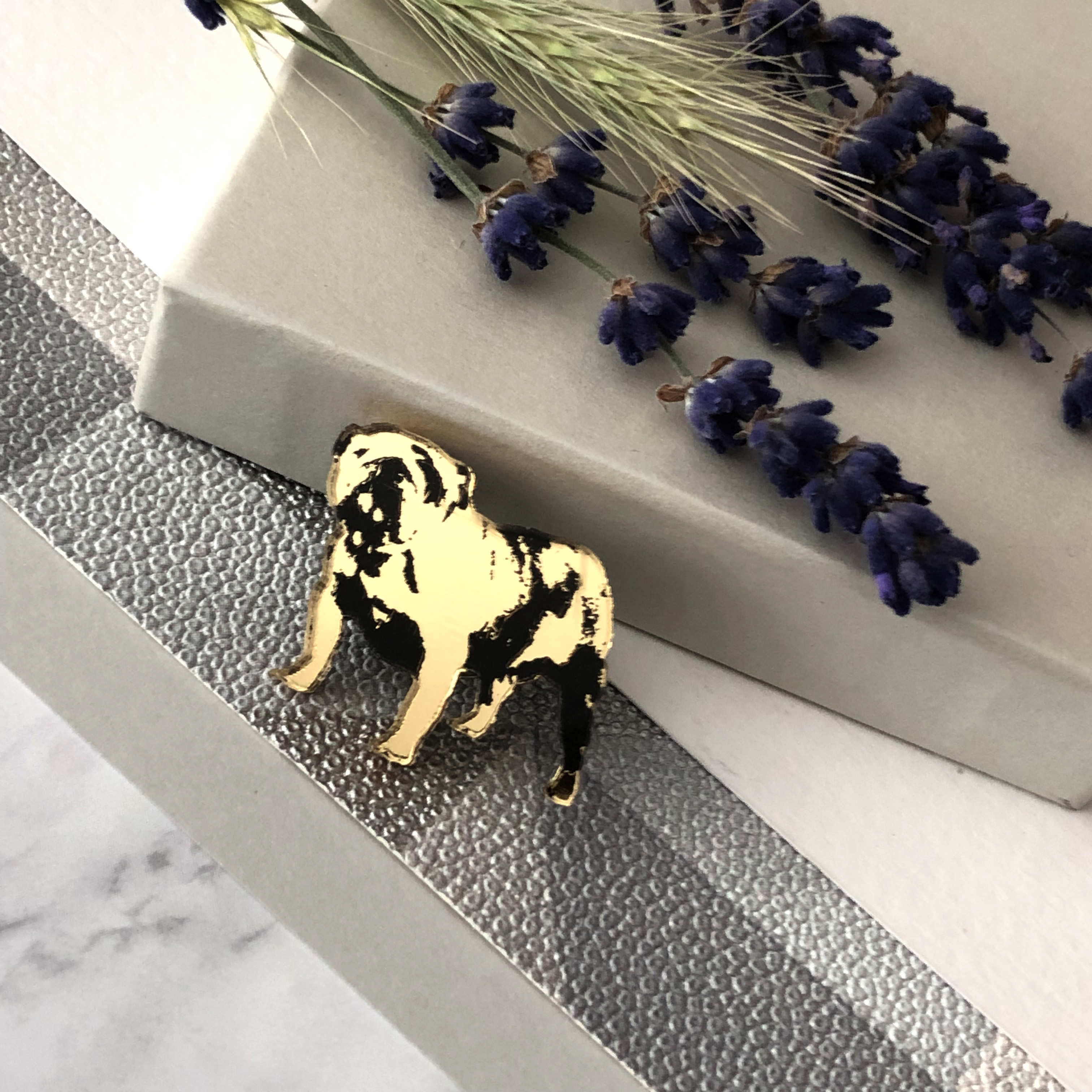 Small British Bulldog Brooch– Gold & Black by Moji Salehi