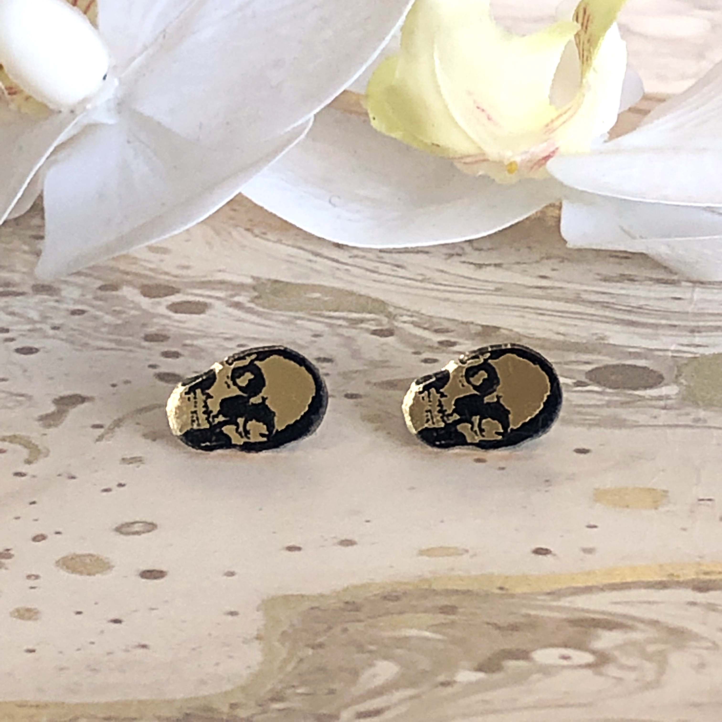 Skull Earrings– Gold & Black by Moji Salehi