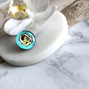 Inlaid English Rose Brooch -Turquoise & Gold by Moji Salehi