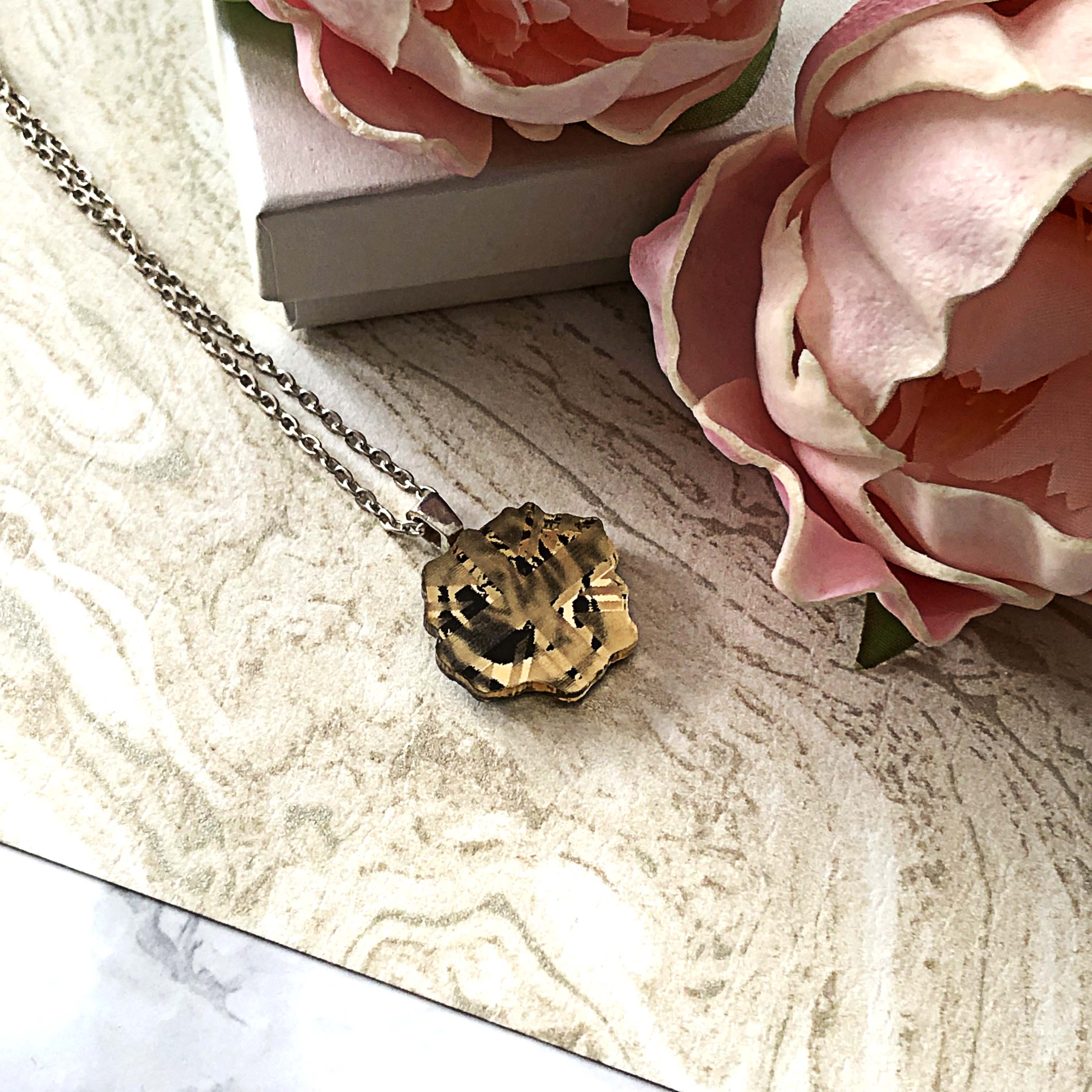 Gold English Rose charm necklace by Moji Salehi