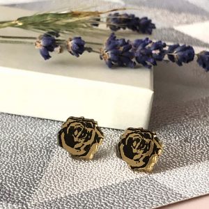 British Rose Earrings– Gold & Black by Mojiana