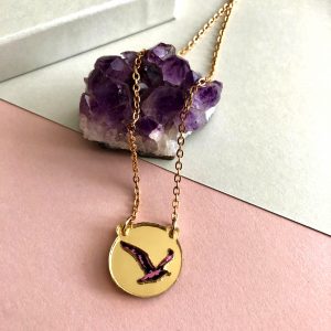 Inlaid Seagull Necklace -Gold & Pink by Mojiana