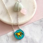 Inlaid Bulldog Necklace -Turquoise & Yellow by Mojiana