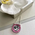 Inlaid English Rose Necklace -Pink & Silver by Mojiana