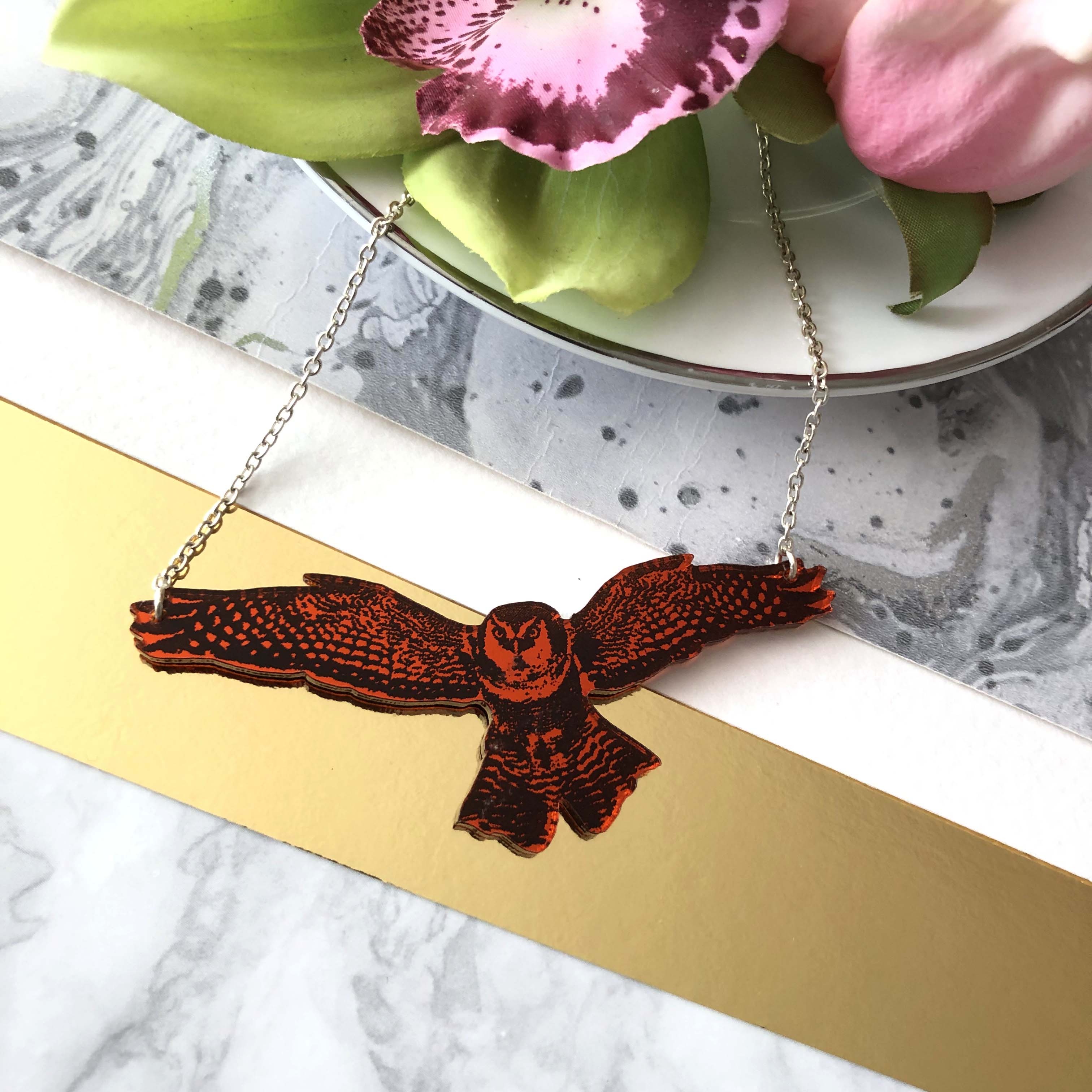 Owl Necklace -Orange & Black by Moji Salehi