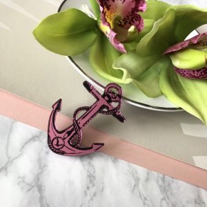 Large Anchor Brooch– Pink & Black by Mojiana