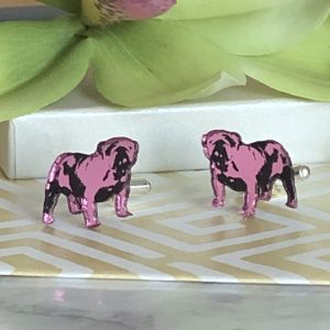 British Bulldog Cufflinks with Union Jack engraving - Pink & Black