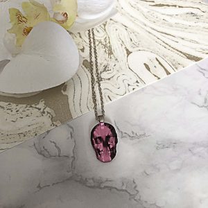 Skull Charm Necklace with engraved union Jack -Pink & Black by Mojiana