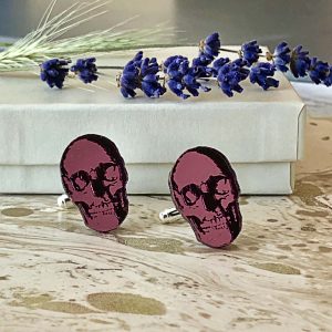 Skull Cufflinks– Pink & Black by Mojiana