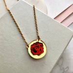 Inlaid Rose Necklace -Gold & Orange by Mojiana