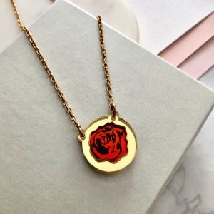 Inlaid Rose Necklace -Gold & Orange by Moji Salehi