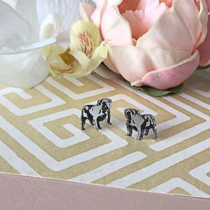 British Bulldog Earrings– Silver & Black by Mojiana