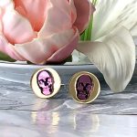 Inlaid Skull Cufflinks–Gold & Pink by Mojiana