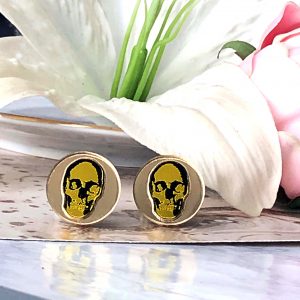 Inlaid Skull Cufflinks–Gold & Yellow by Mojiana