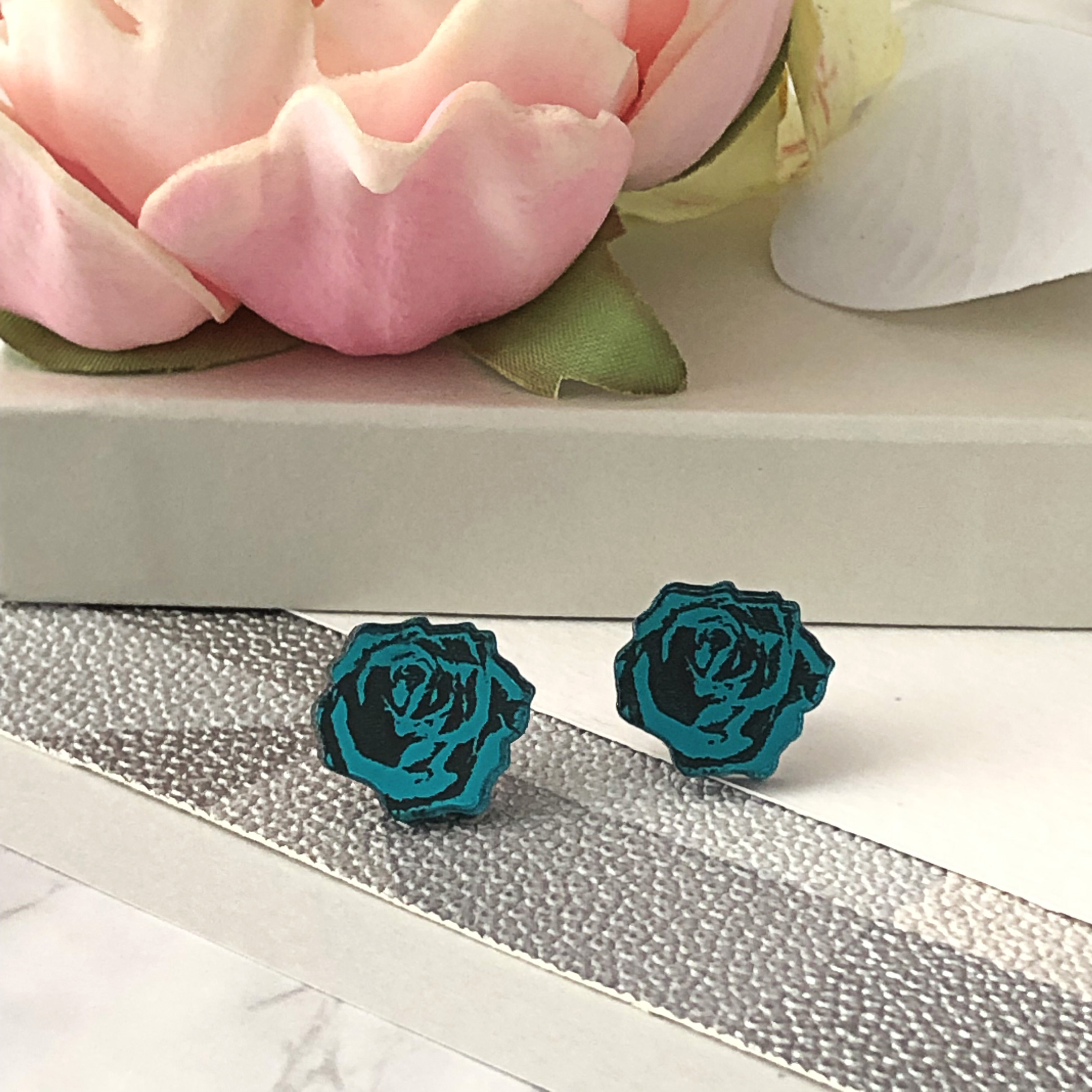 British Rose Earrings– Turquoise & Black by Moji Salehi