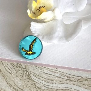 Inlaid Seagull Brooch -Turquoise & Yellow by Moji Salehi