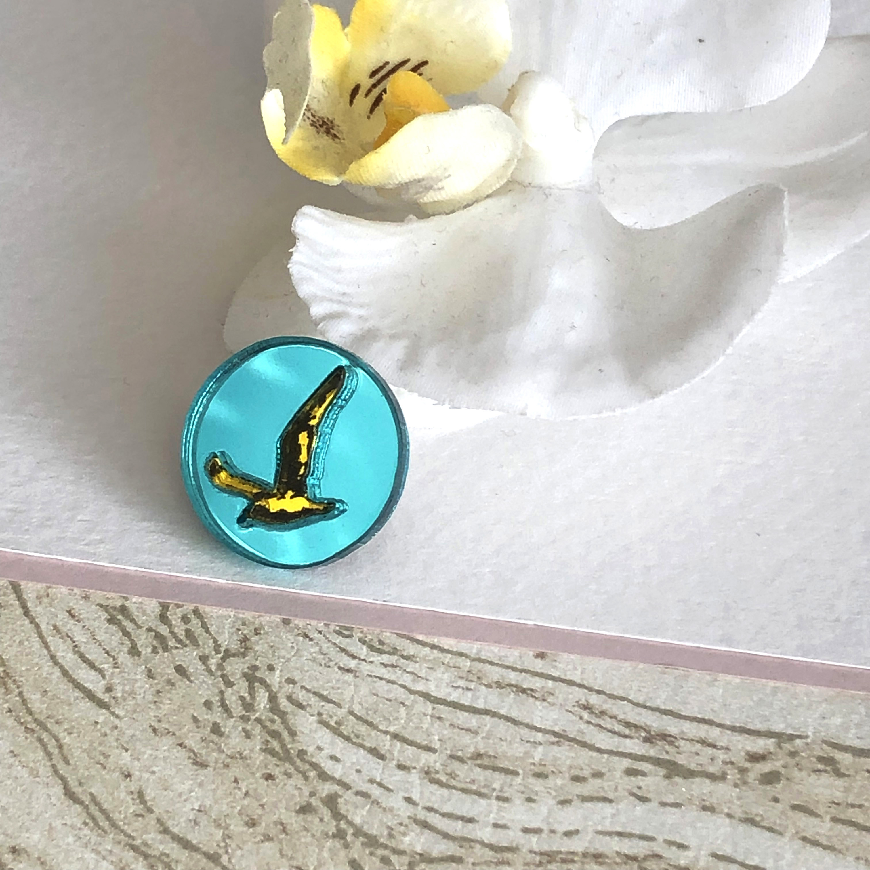 Inlaid Seagull Brooch -Turquoise & Yellow by Moji Salehi